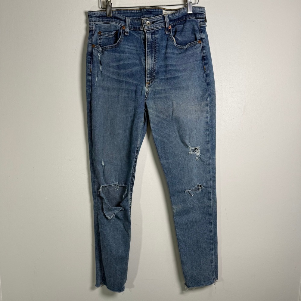 Rag & Bone Nina High-Rise Ankle‎ Skinny Jeans Womens 30 Blue Distressed Horizon